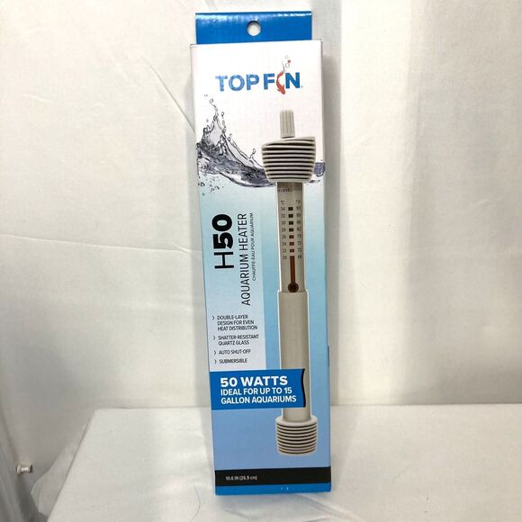 Top Fin Aquarium Heater 50 watts Submersible Auto Shut Off 5-10 gallon tank - Picture 1 of 8